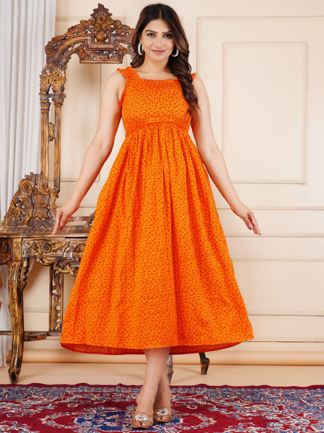 

KALINI Floral Print Maxi Dress, Orange