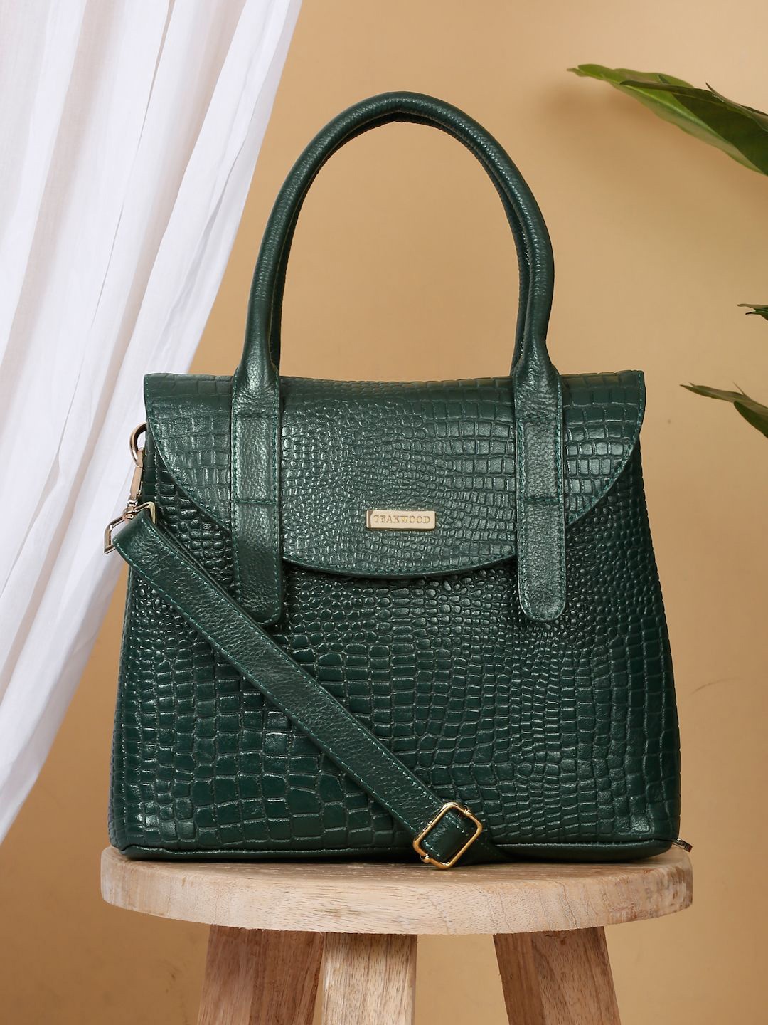 

Teakwood Leathers Textured Leather Structured Handheld Bag, Green
