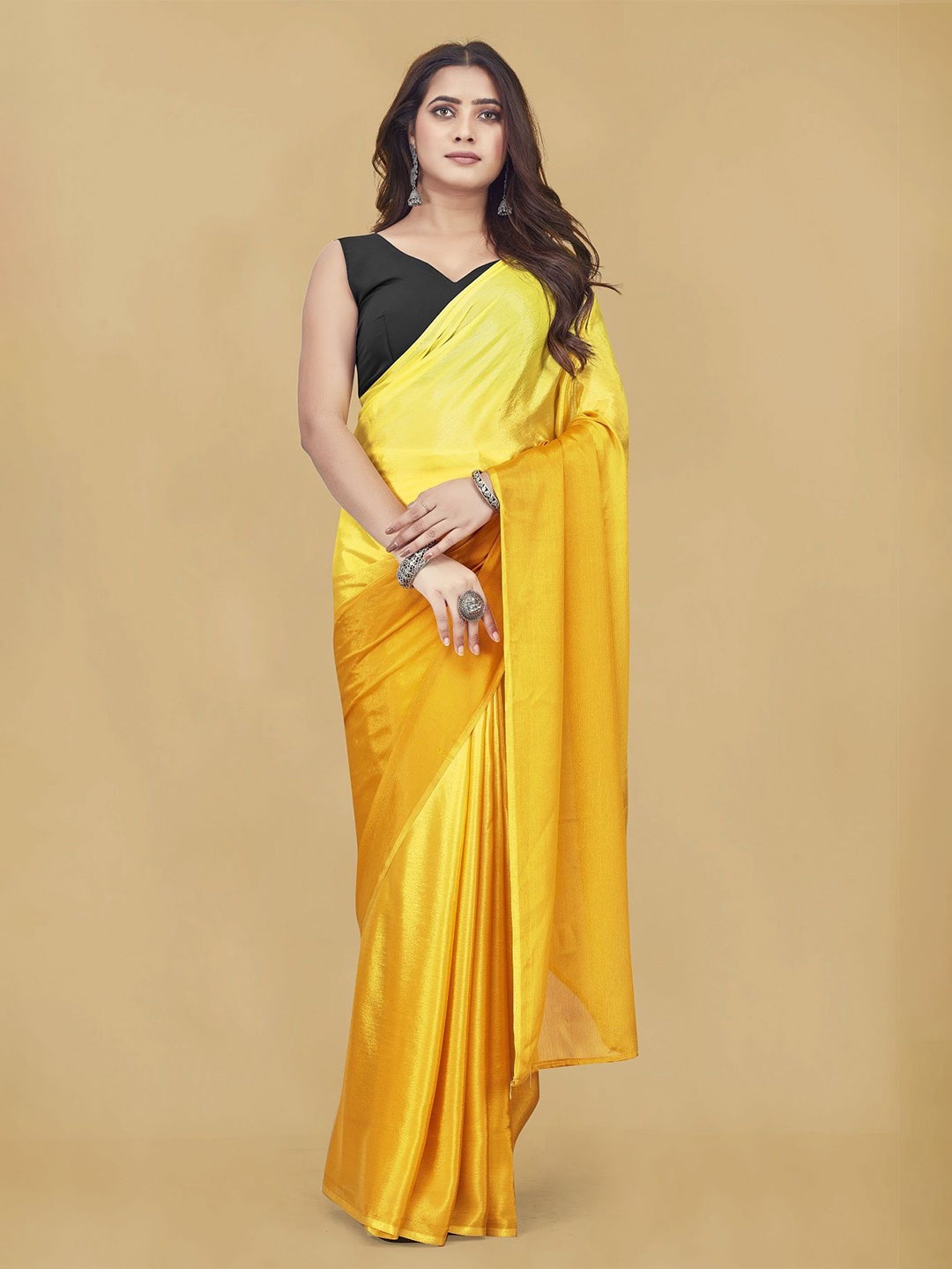 

APNISHA Ombre Pure Chiffon Dyed Ready to Wear Saree, Yellow