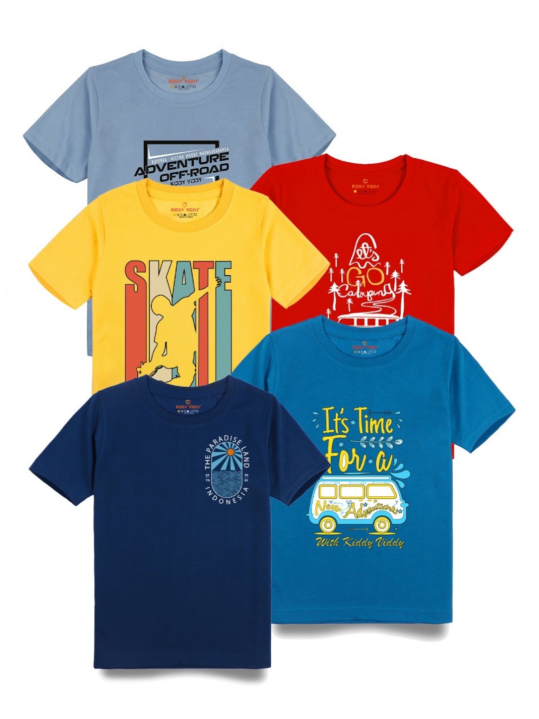 

AUSK Boys Pack Of 5 Graphic Printed Round Neck Cotton T-Shirts, Red