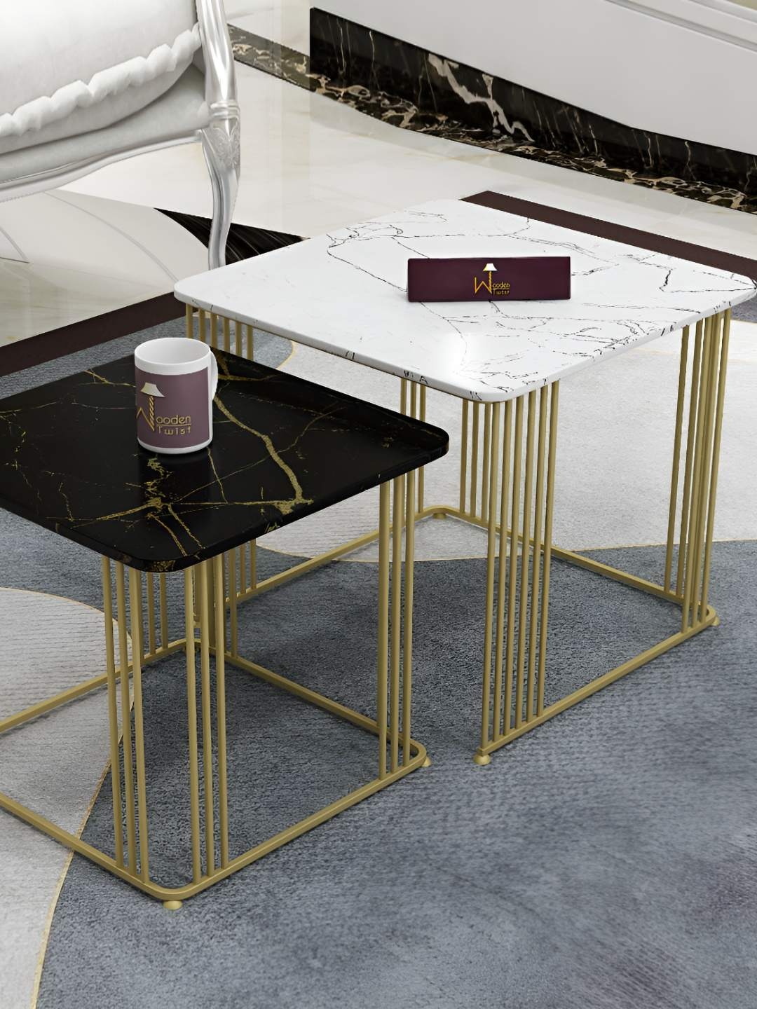 

Wooden Twist White & Black 2 Pieces Square Shaped Coffee Table