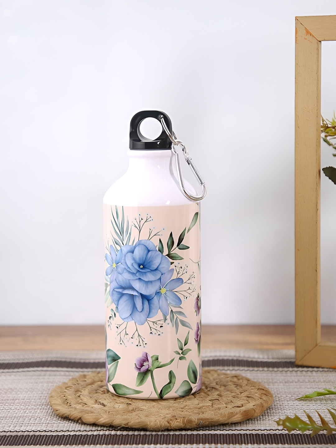 

PENTADECO White & Pink Floral Printed Single Wall Vacuum Water Bottle 600 ml