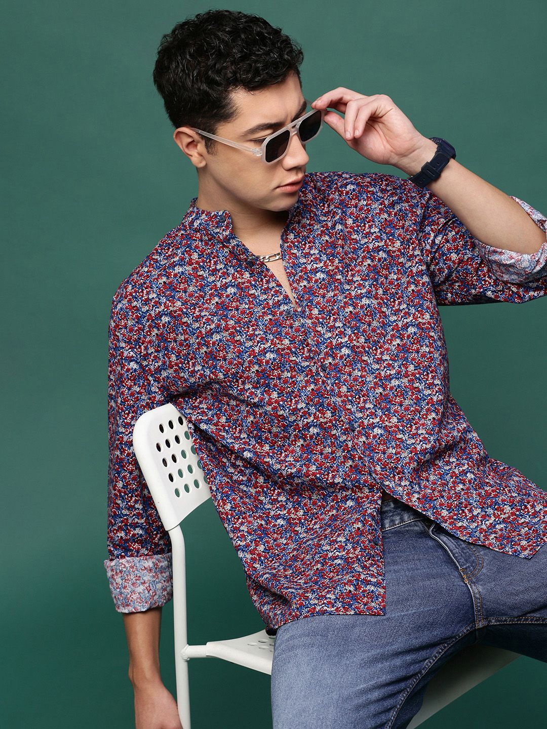 

SHOWOFF Men Standard Slim Fit Floral Opaque Printed Casual Shirt, Blue
