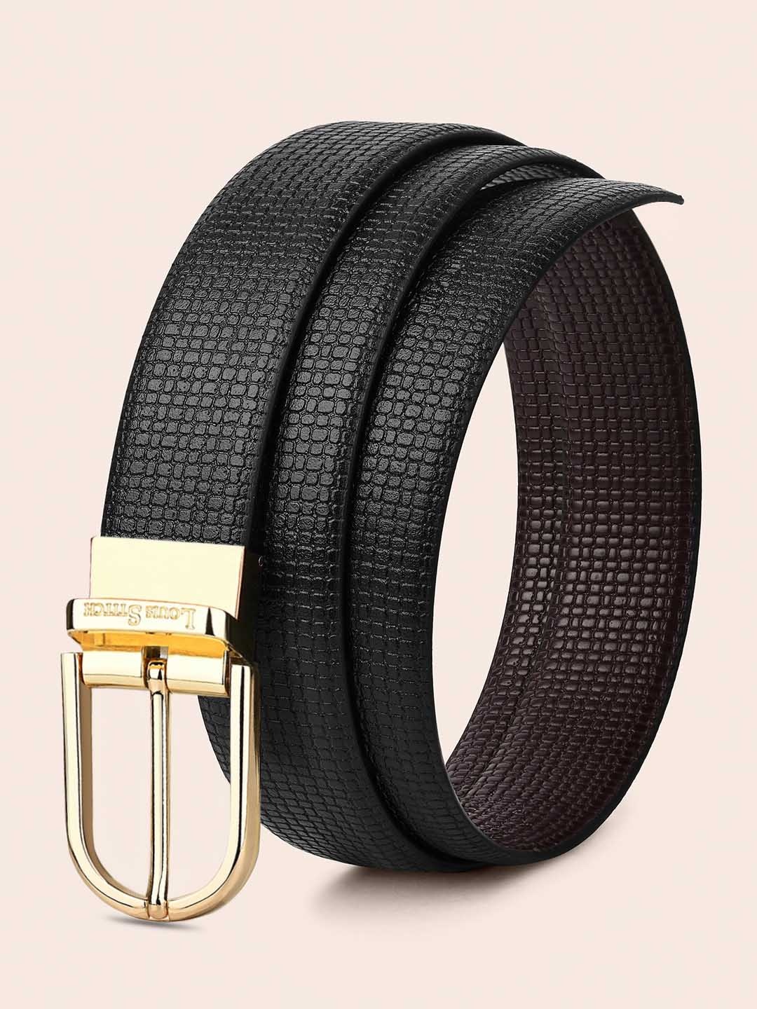 

LOUIS STITCH Men Black Textured Leather Reversible Belt