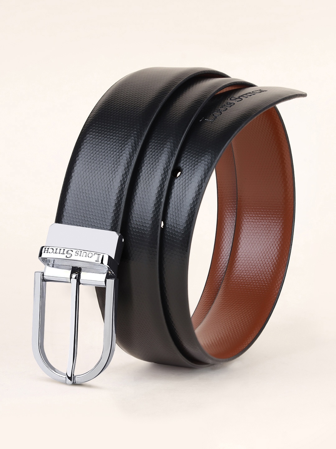 

LOUIS STITCH Men Textured Leather Formal Belt, Black