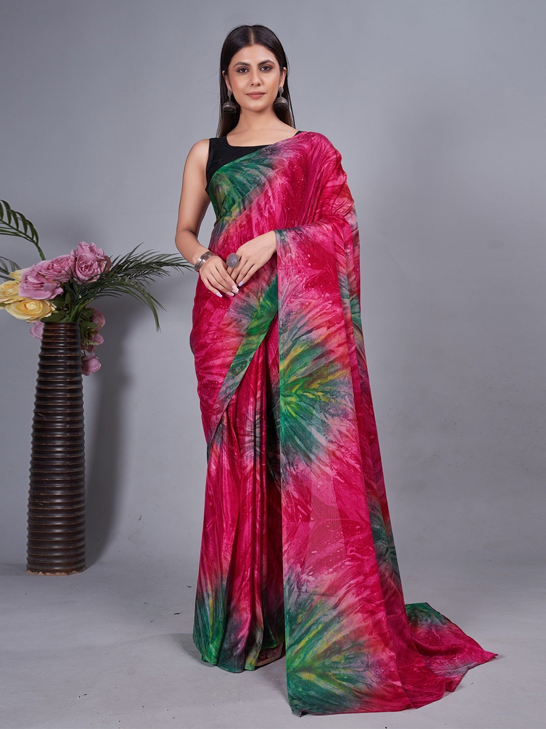 

Panzora Tie and Dye Ready to Wear Saree, Pink