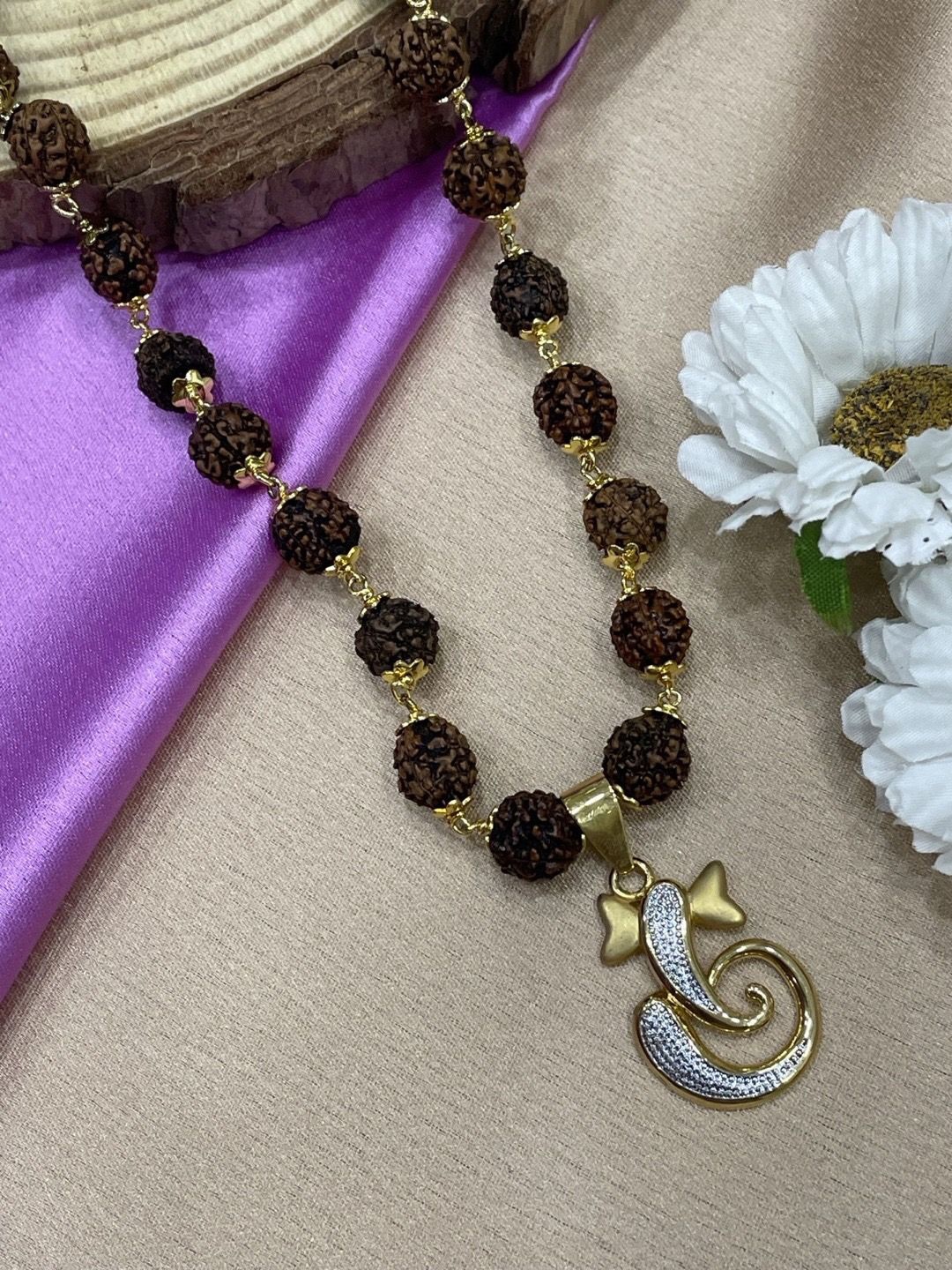 

Digital Dress Room Men Brass Gold-Plated Lord Ganesha Rudraksha Necklace