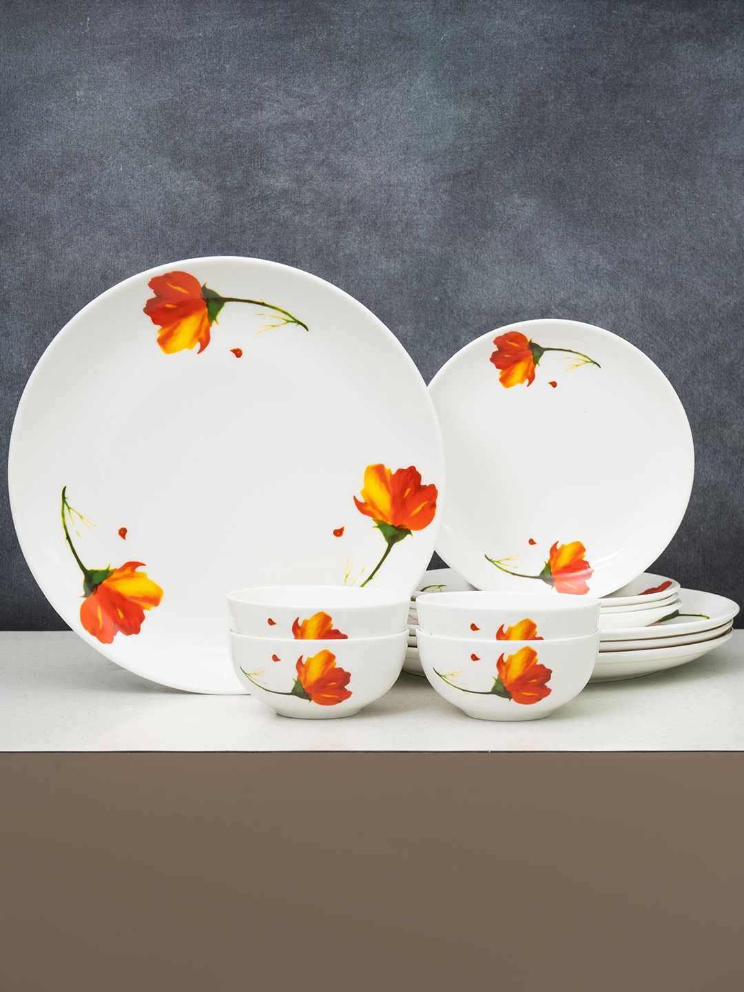 

CLAY CRAFT Eco Set Of 12 White Printed Ceramic Dinner Set