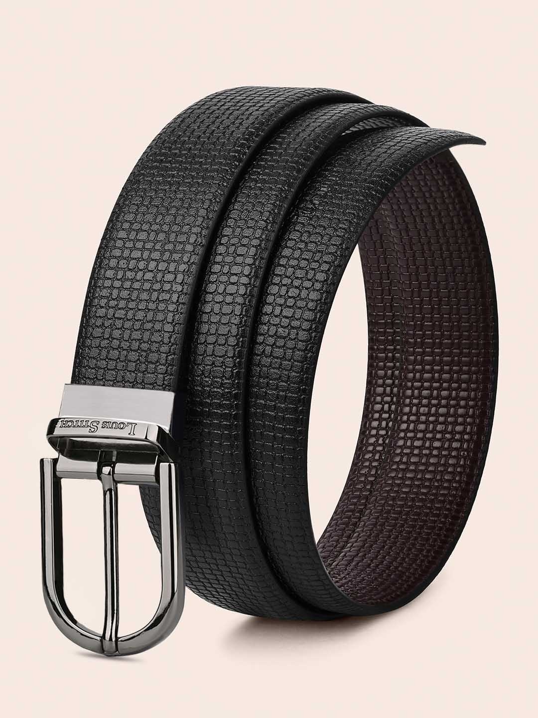 

LOUIS STITCH Men Black Textured Leather Formal Belt