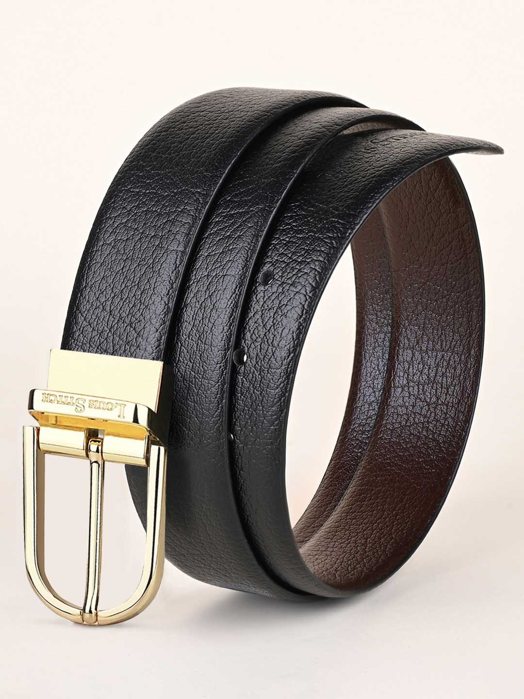 

LOUIS STITCH Men Black Textured Leather Belt