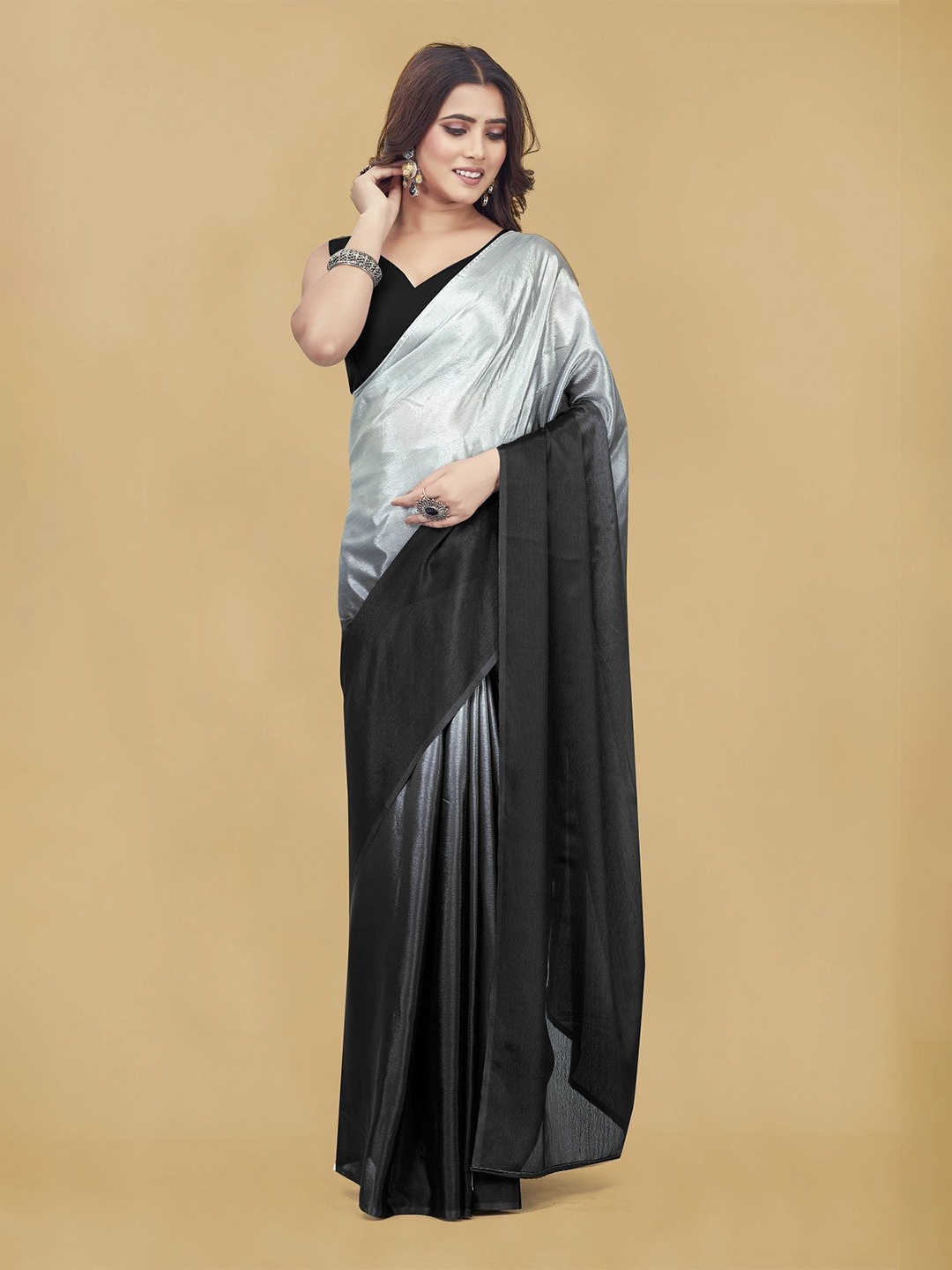 

APNISHA Ombre Pure Chiffon Ready to Wear Saree, Black