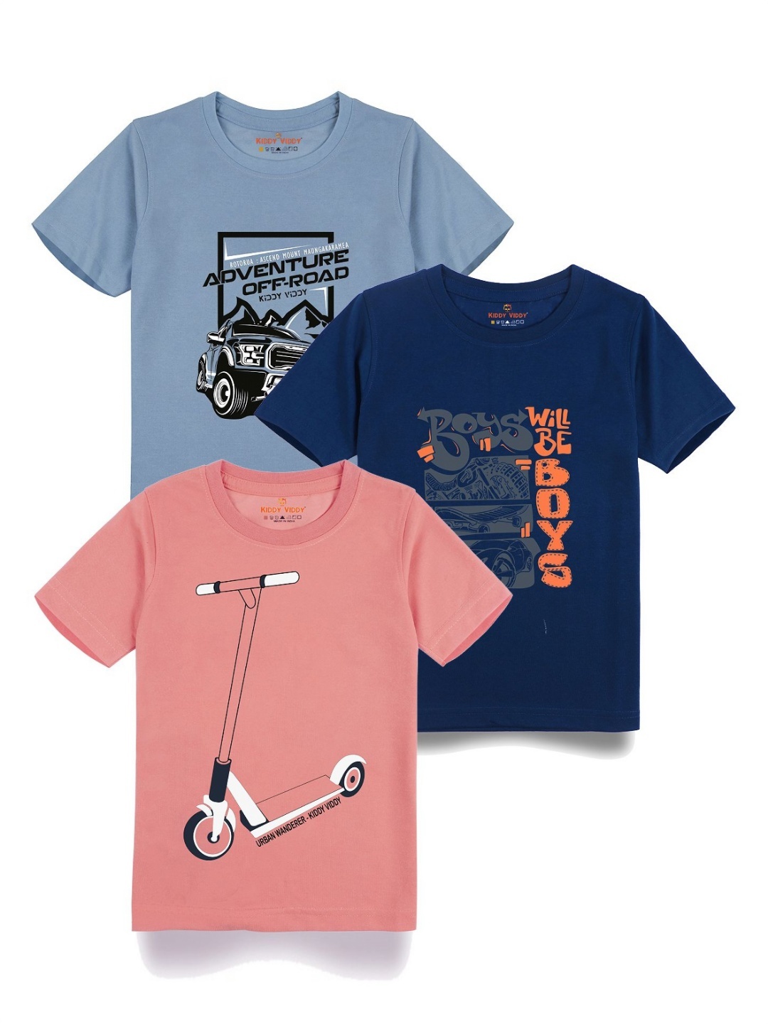 

AUSK Boys Pack Of 3 Graphic Printed Round Neck Cotton T-Shirts, Turquoise blue