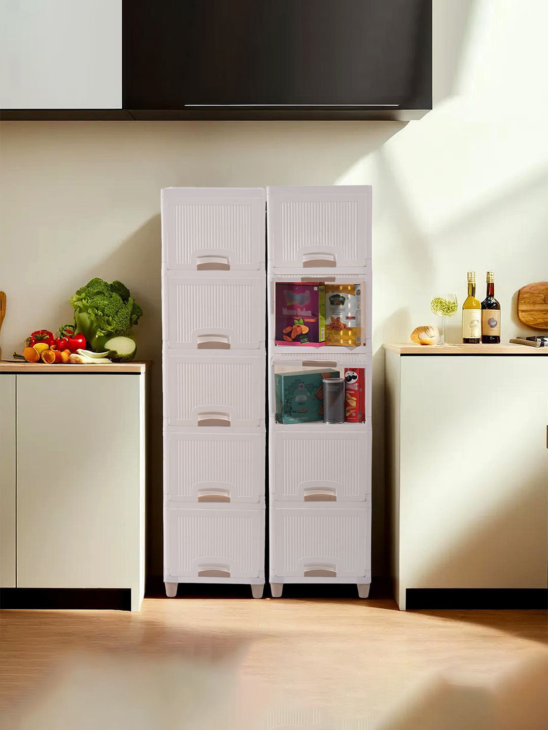 

Kuber Industries White 10 Pieces Multi-Utility Folding Cabinet Storage Organizer