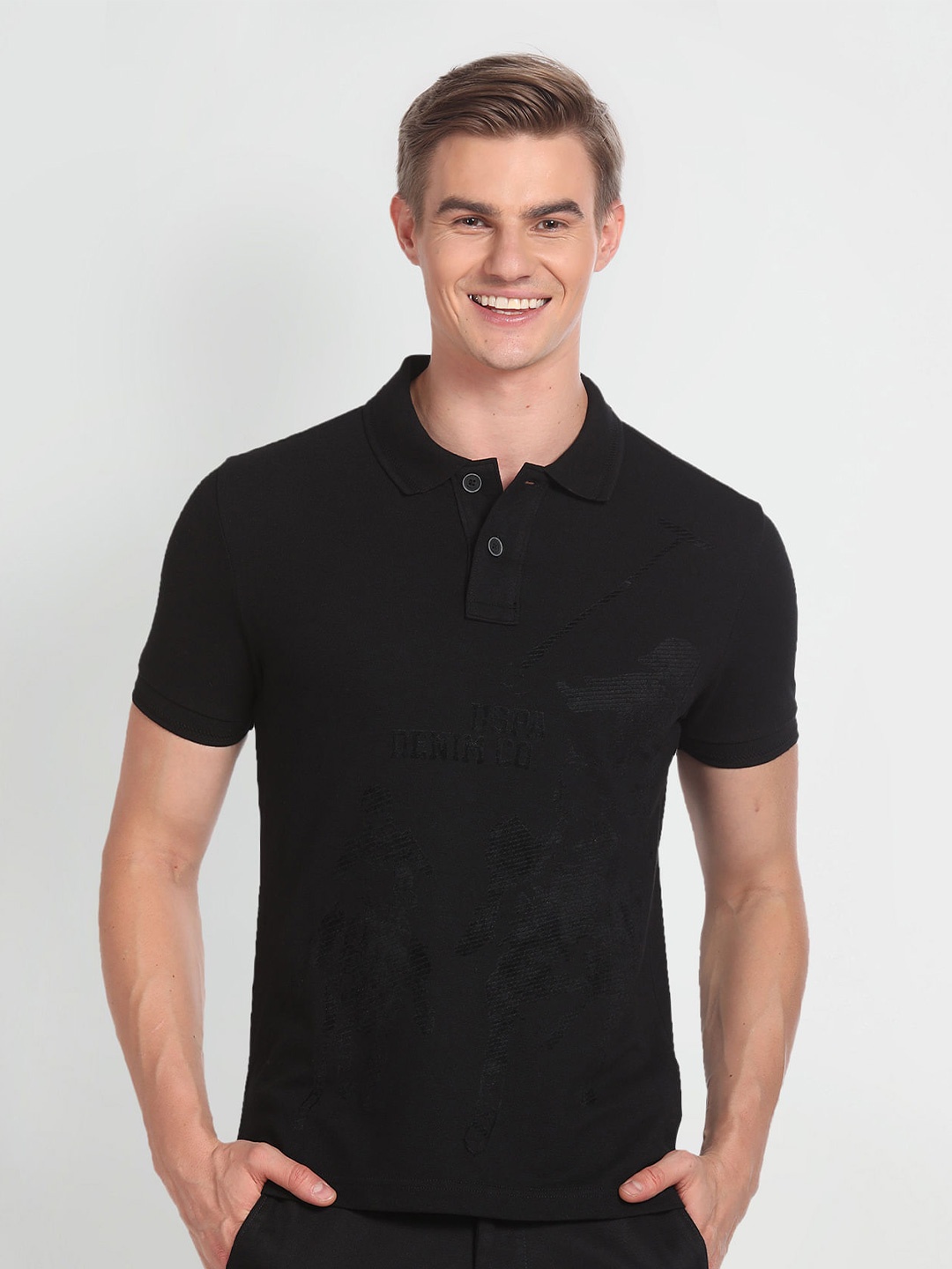 

U.S. Polo Assn. Denim Co. Polo Collar Cotton T-shirt, Black