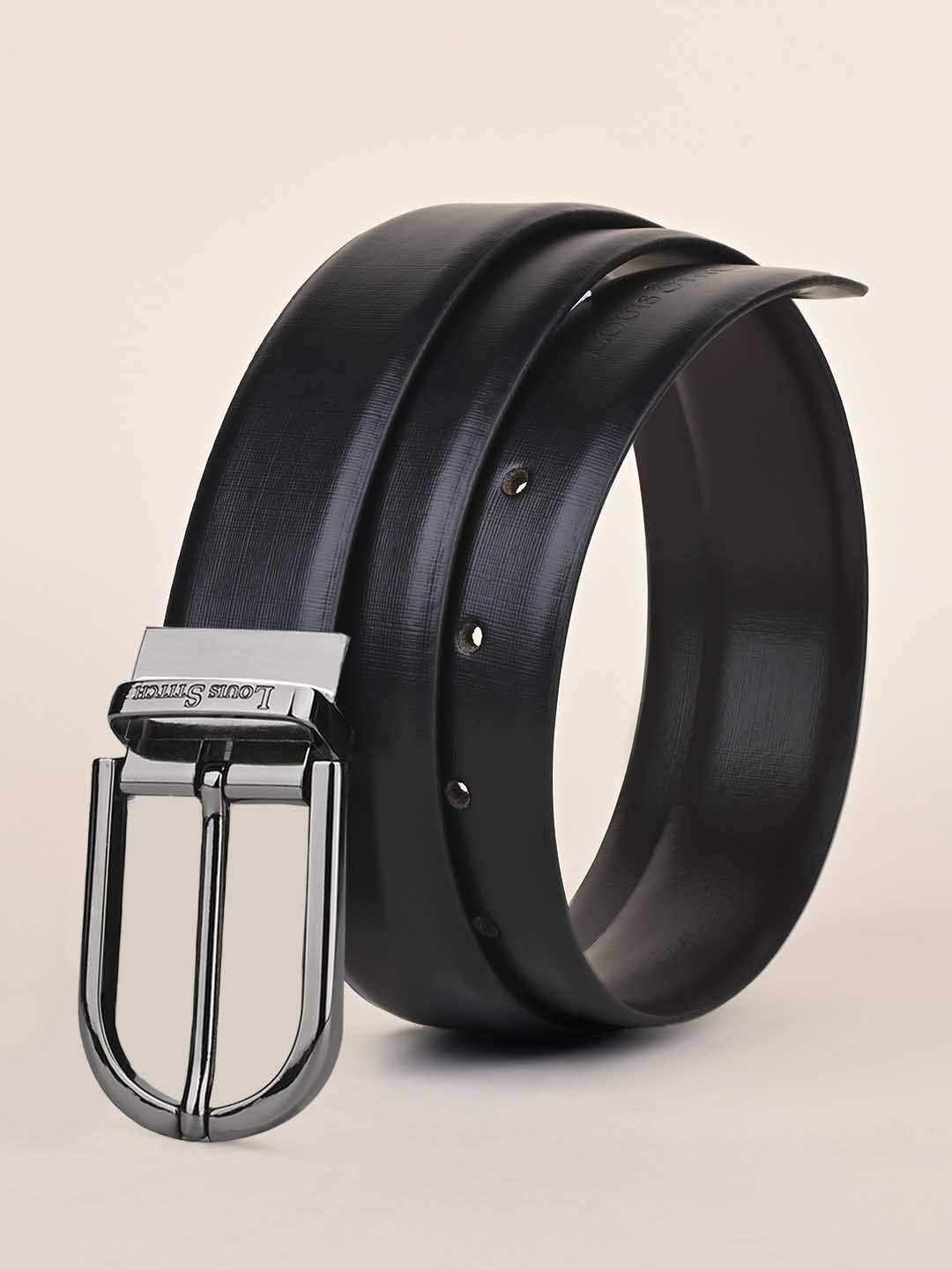 

LOUIS STITCH Men Black and Brown Reversible Leather Formal Belt