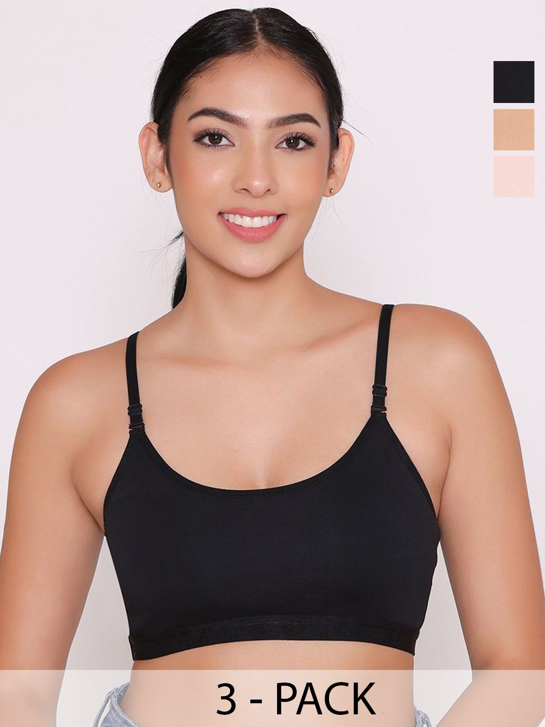 

INKURV Pack Of 3 Women Solid Full Coverage Bra, Black