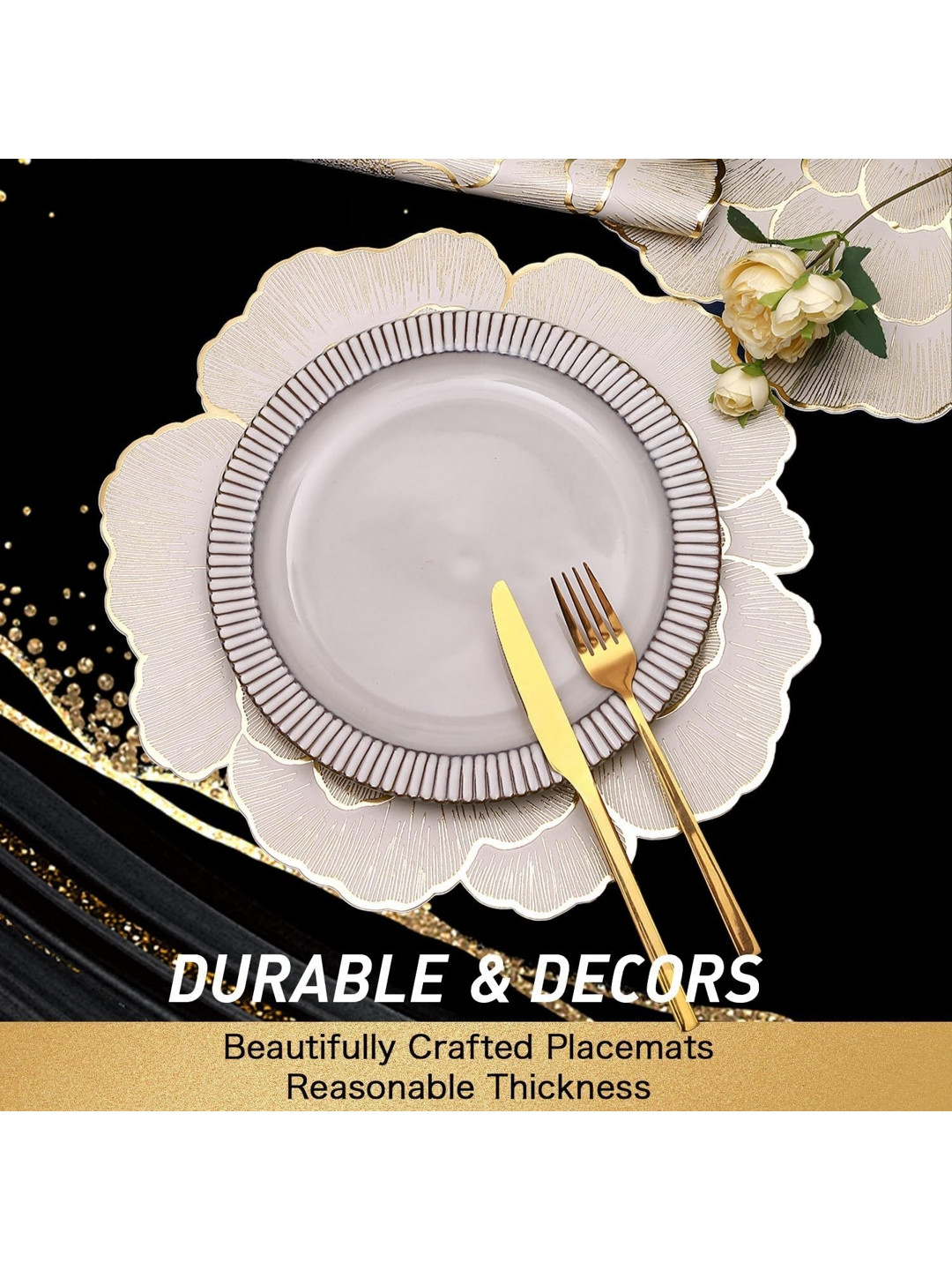 

Dakshya Industries 2 Pieces White & Copper-Toned Floral Textured Table Placemats