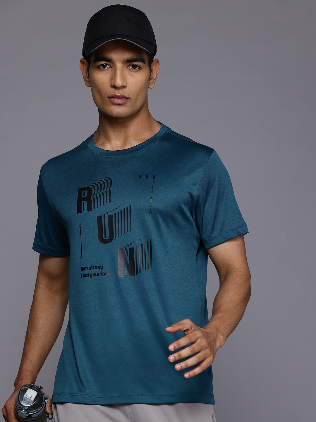 

HRX by Hrithik Roshan Brand Logo Printed Rapid Dry Running T-shirt, Teal