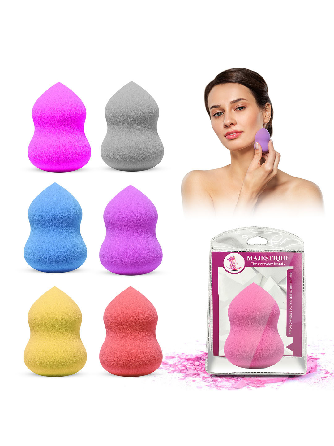 

MAJESTIQUE Set Of 6 Foundation Blending Beauty Sponge, Multi