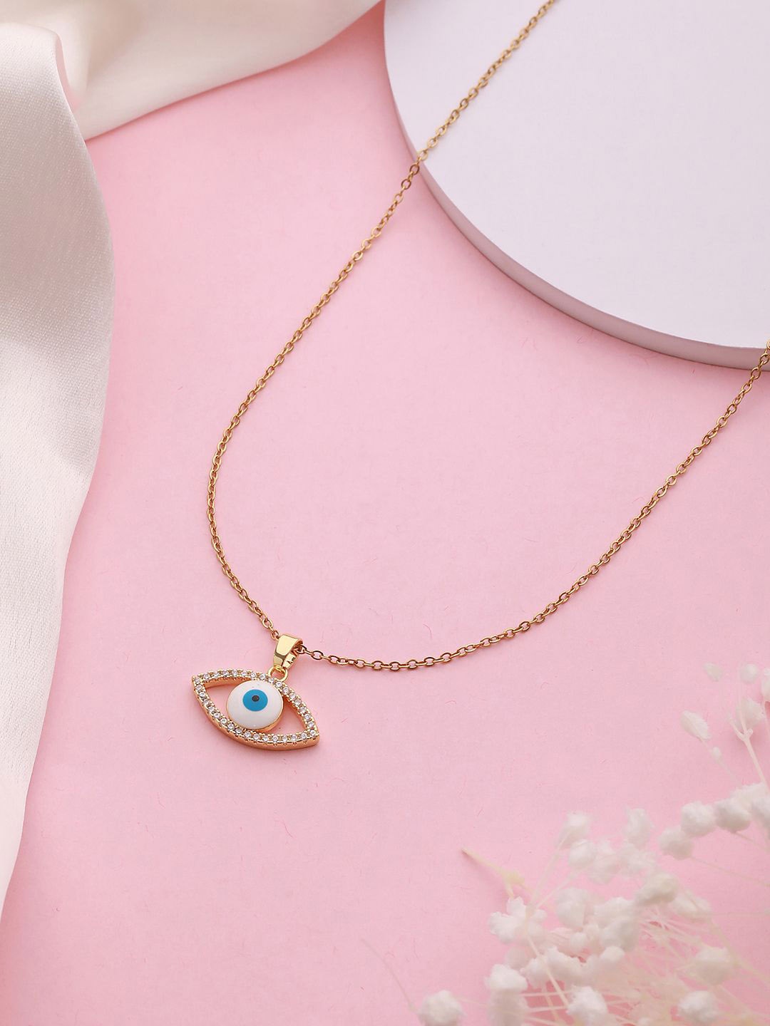 

Anouk Gold Plated Cubic Zirconia Studded Evil Eye Pendant With Chain