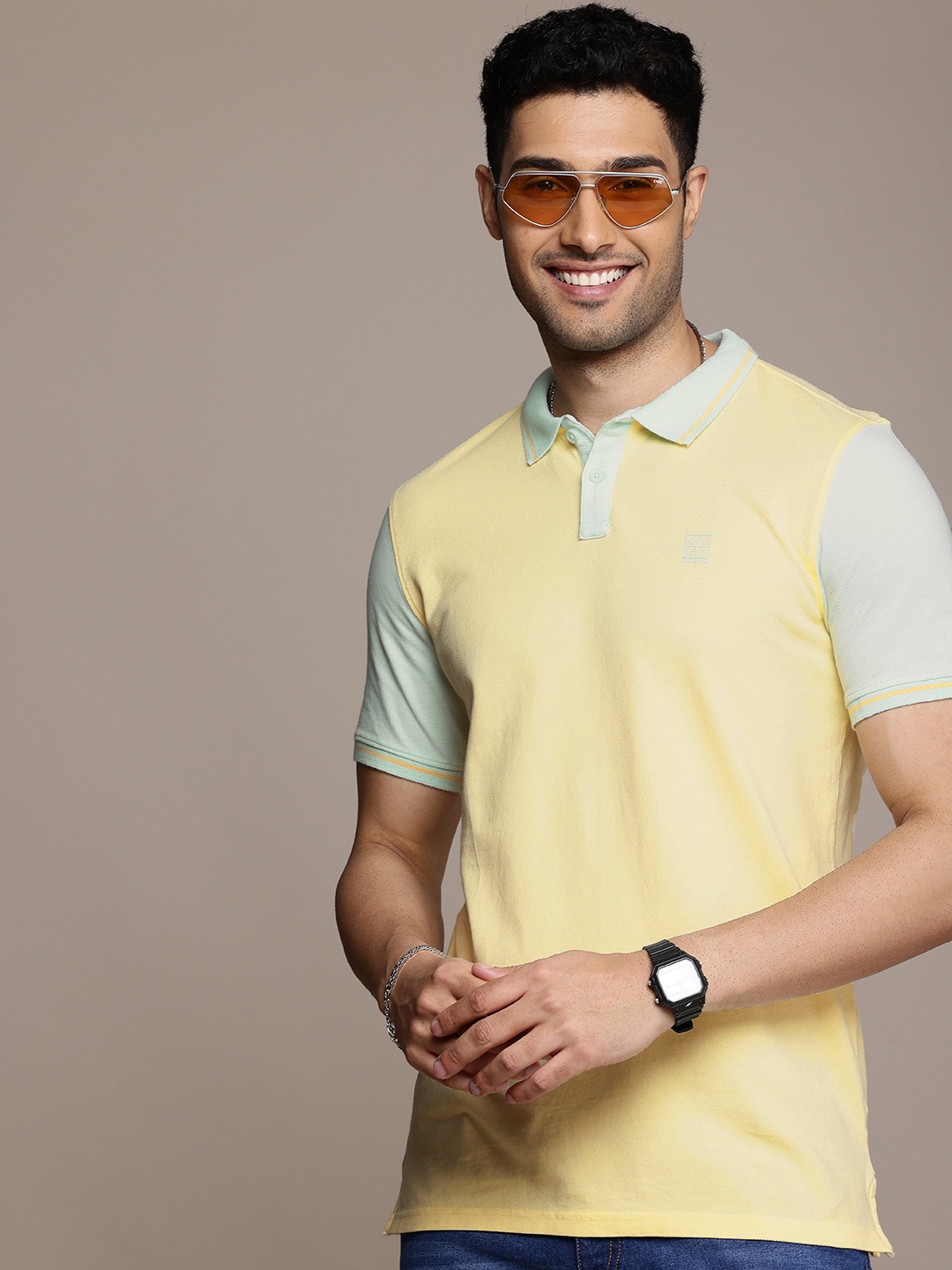 

WROGN Polo Collar Pure Cotton T-shirt, Yellow