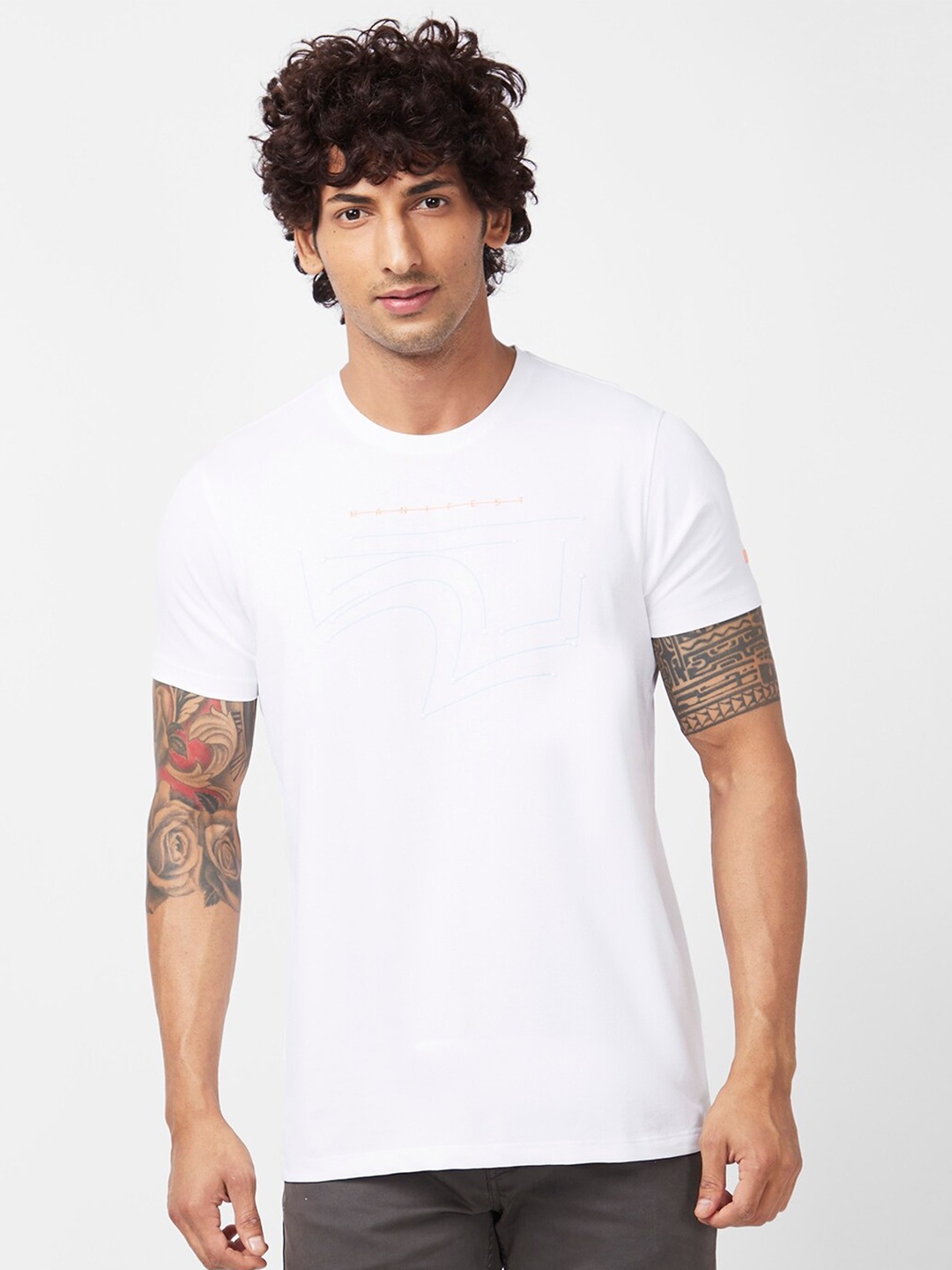 

SPYKAR Round Neck Slim Fit Cotton Casual T-Shirt, White