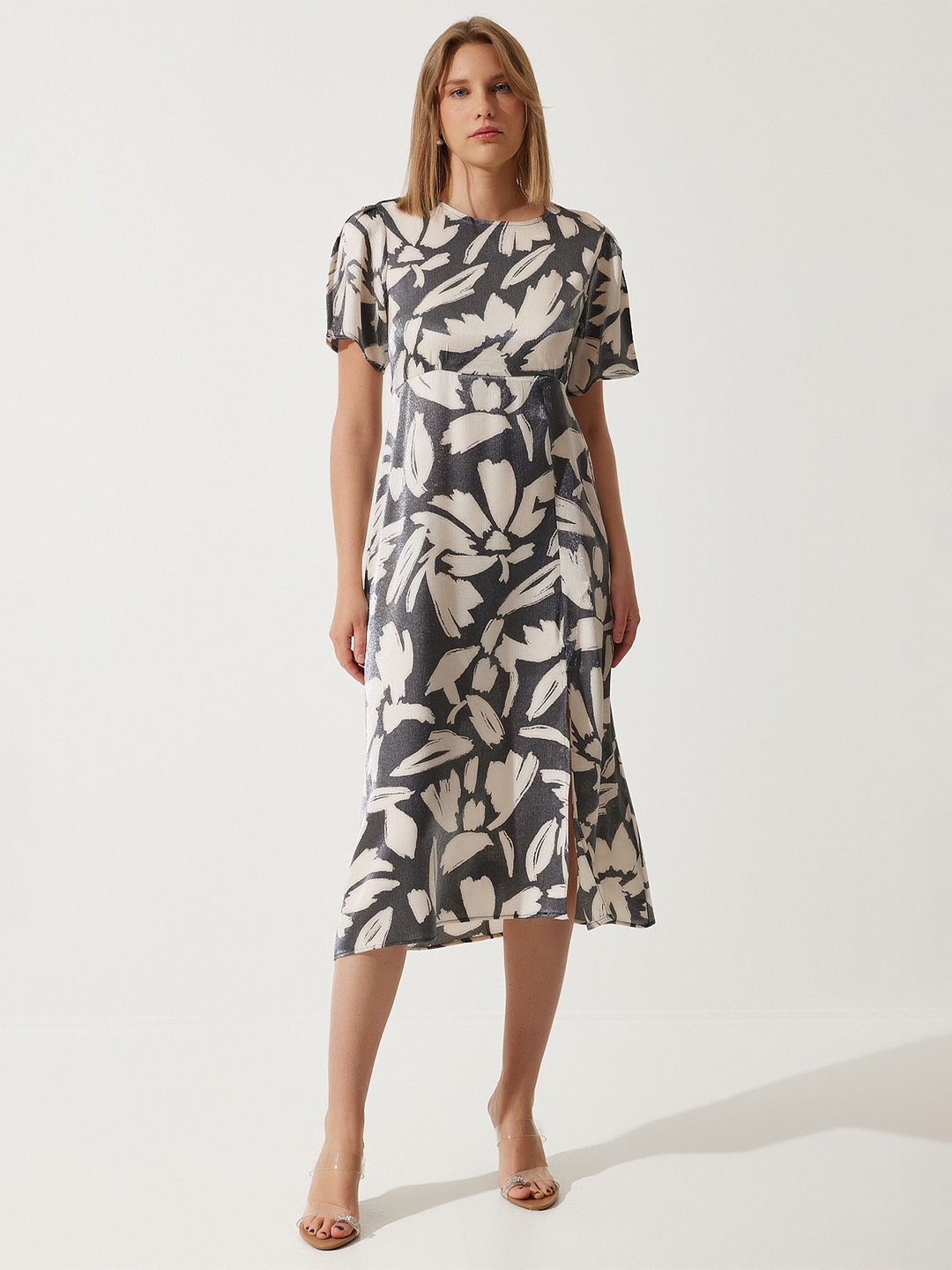 

Happiness istanbul Printed A-Line Midi Dress, Grey