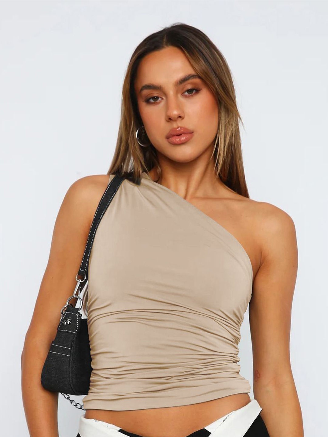 

HERE&NOW One Shoulder Crop Top, Beige