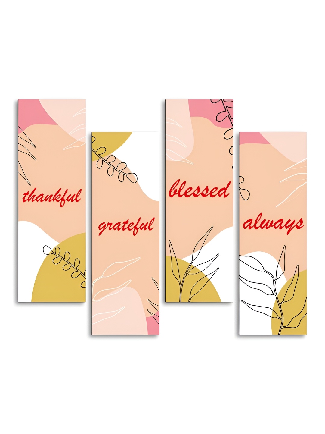 

CLAWCRAFTS Peach Colored & Red 4 Pieces Printed Hanging Wooden Wall Art