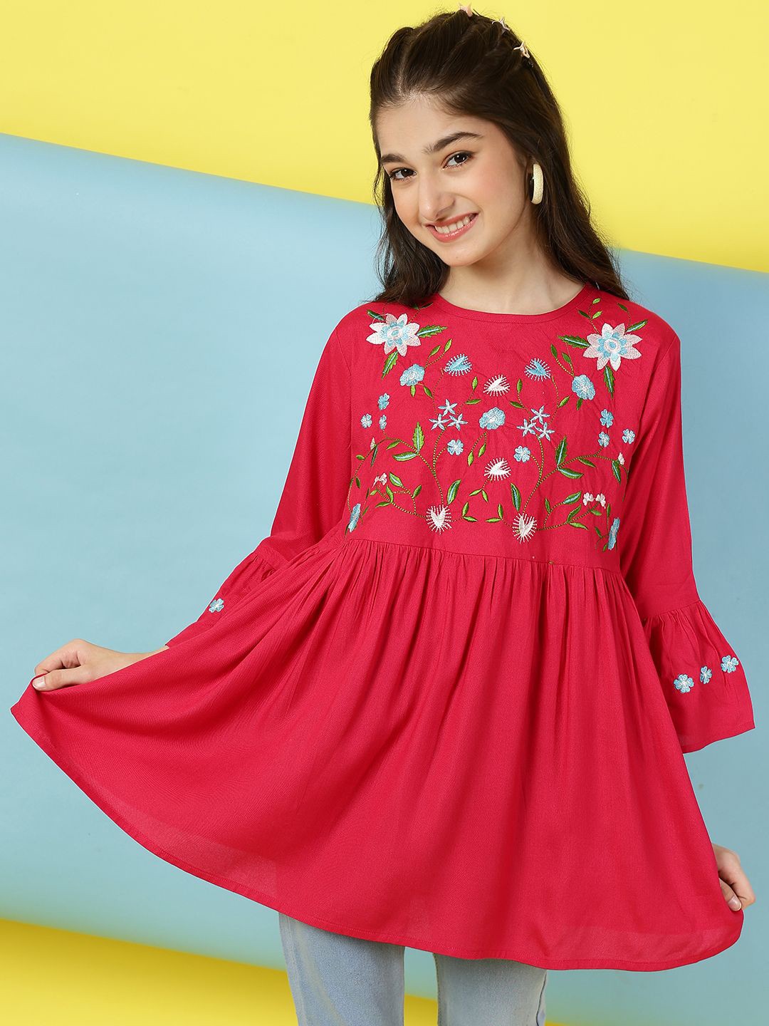 

BAESD Floral Embroidered Top, Maroon