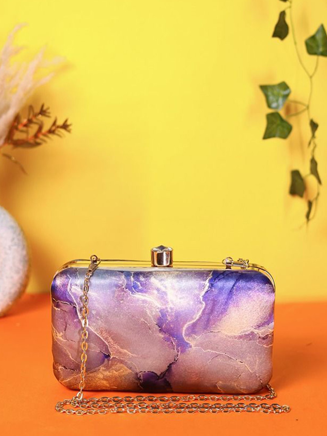 

Swisni Printed Shoulder Strap Box Clutch, Purple