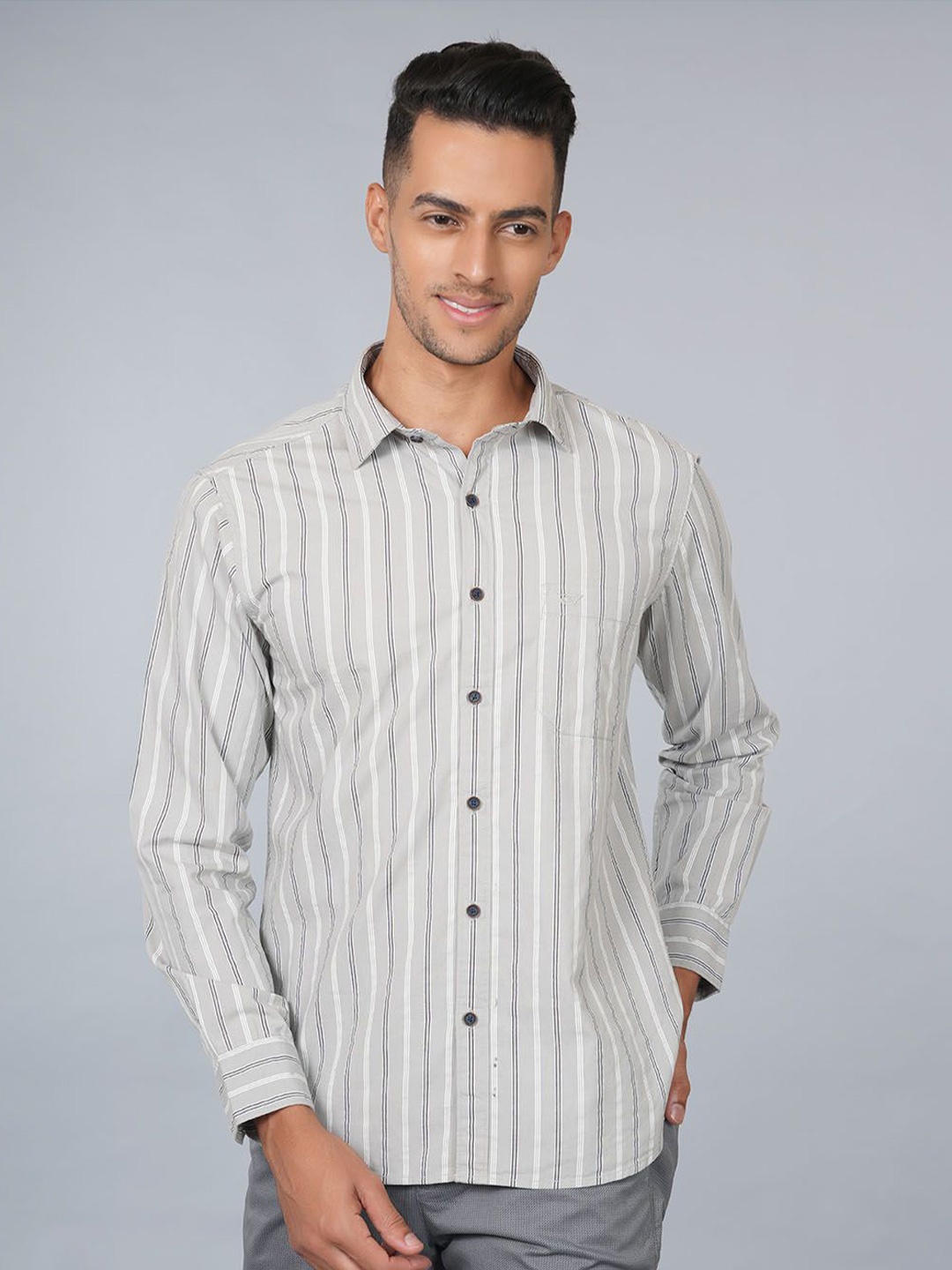 

Ostermann Men Opaque Striped Casual Shirt, Grey