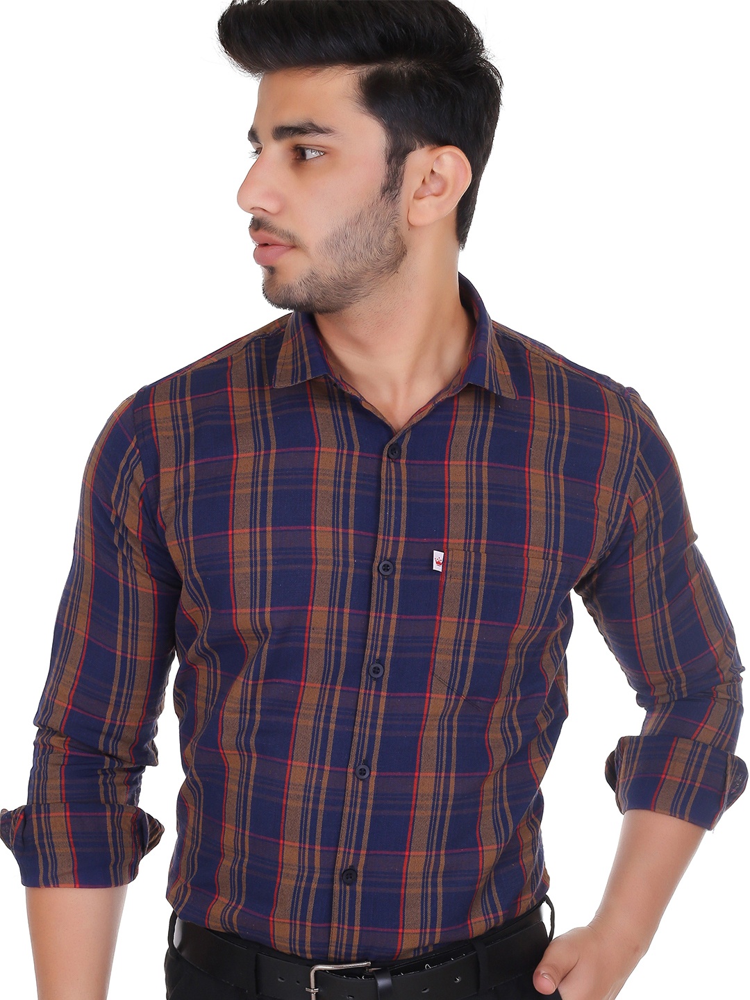 

Marc Laurent Men Comfort Tartan Checks Opaque Checked Casual Shirt, Brown