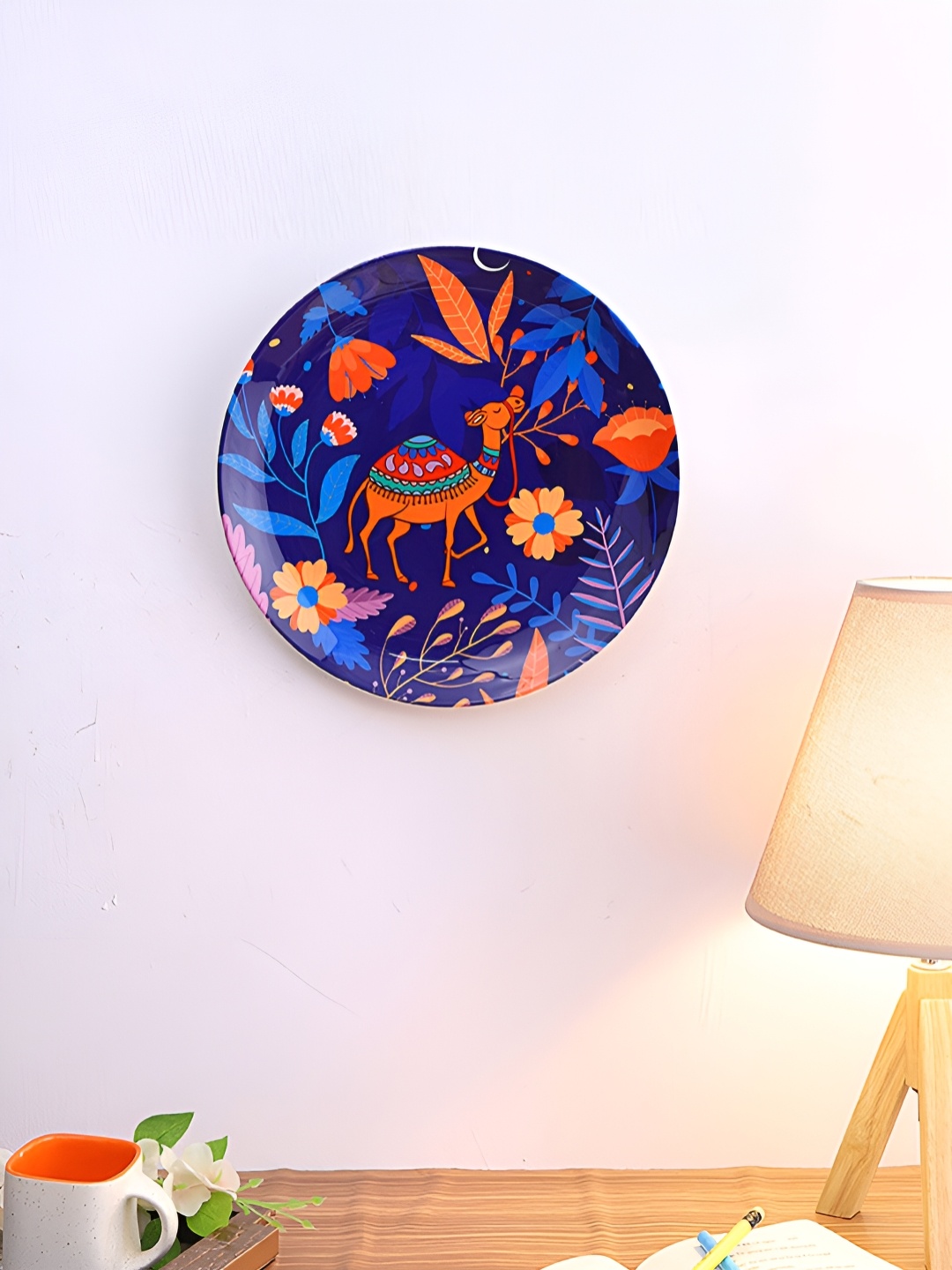 

PENTADECO Blue & Red Floral Printed Ceramic Wall Plate, Navy blue