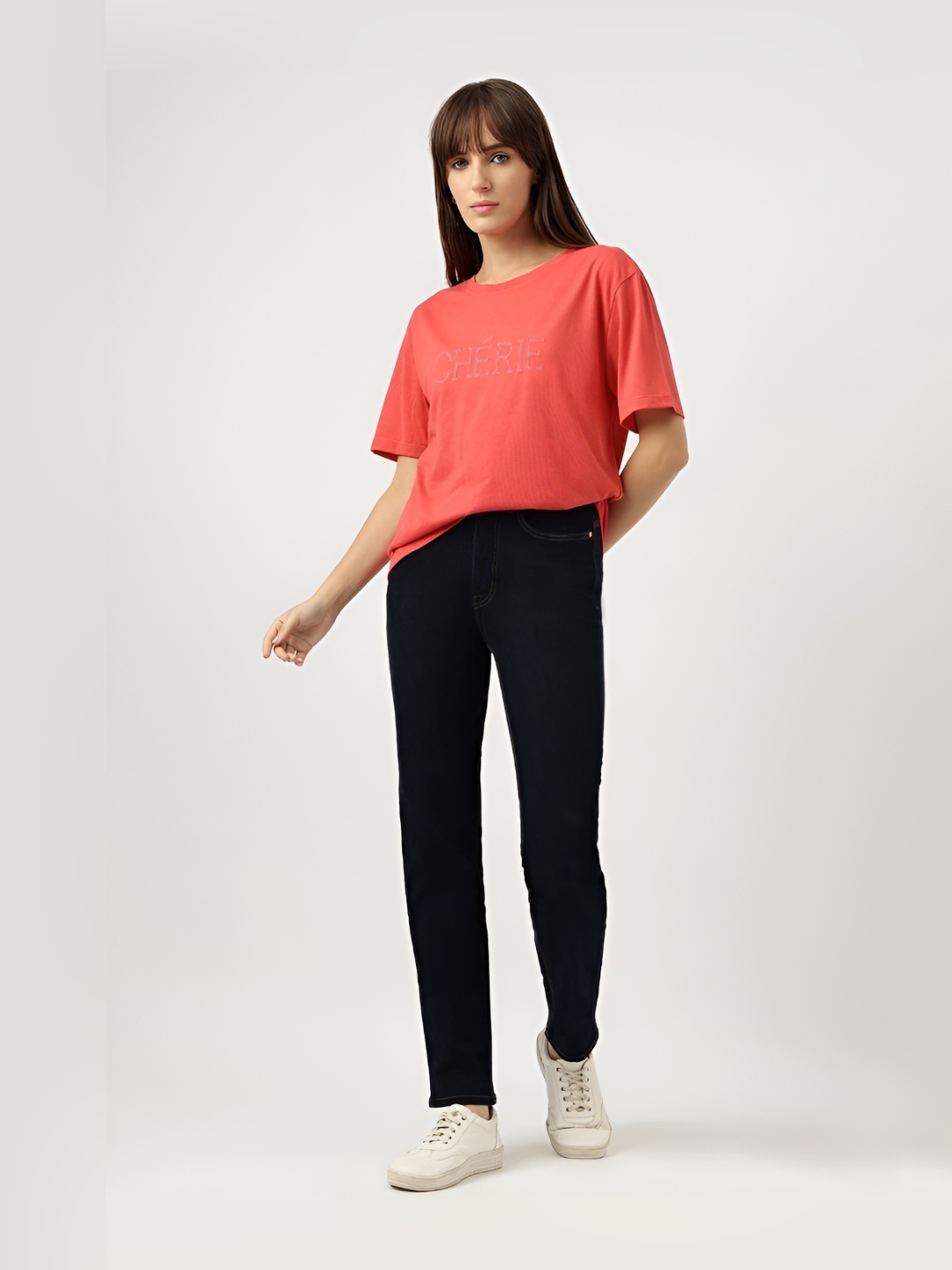 

Marks & Spencer Women Solid Round Neck Oversized T-Shirt, Red