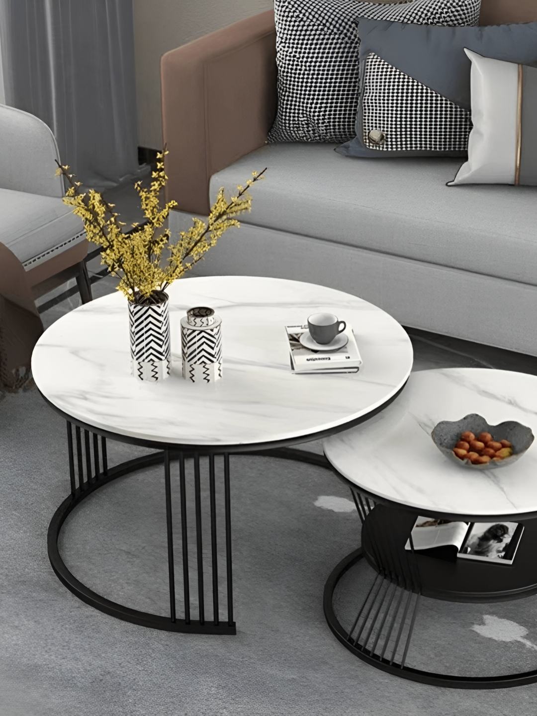 

Wooden Twist Black & White 2 Pieces Round Wrought Iron Coffee Table