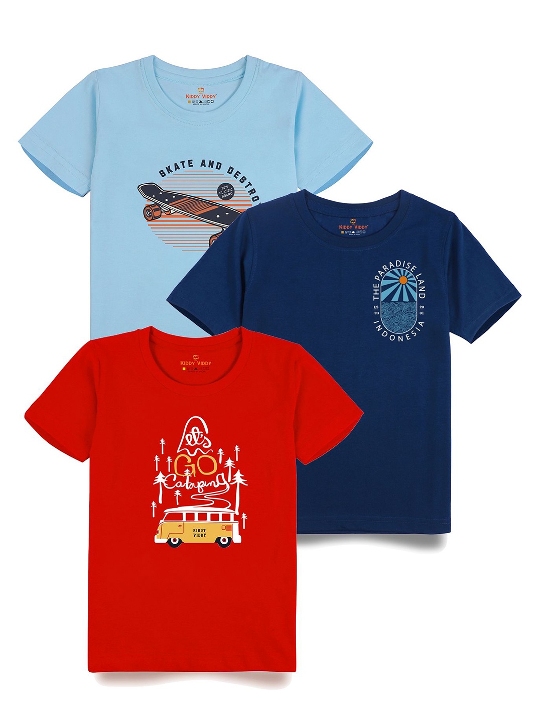 

AUSK Boys Pack Of 3 Graphic Printed Round Neck Cotton T-Shirts, Blue