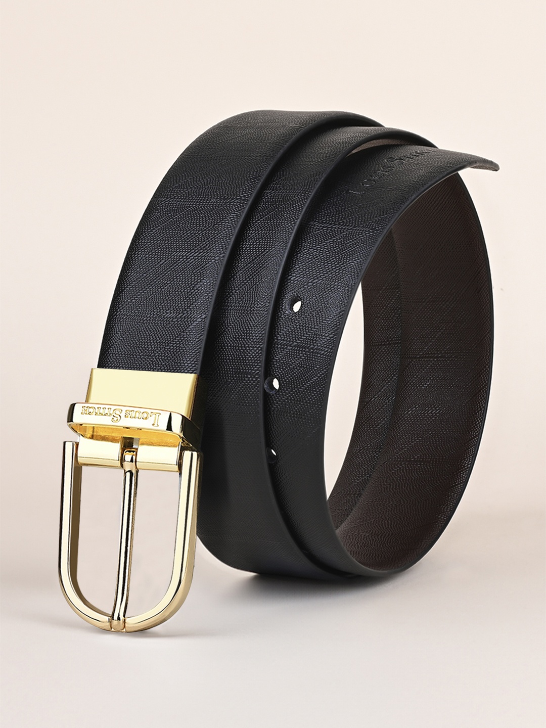 

LOUIS STITCH Men Textured Leather Formal Reversible Belts, Black