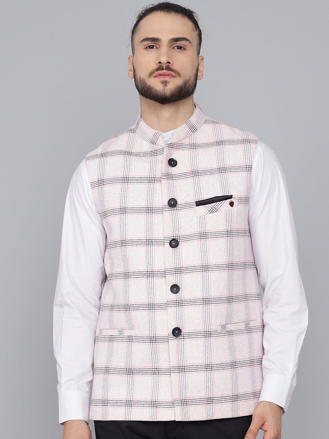 

LA'SCOOT Checked Formal Nehru Jacket, Pink