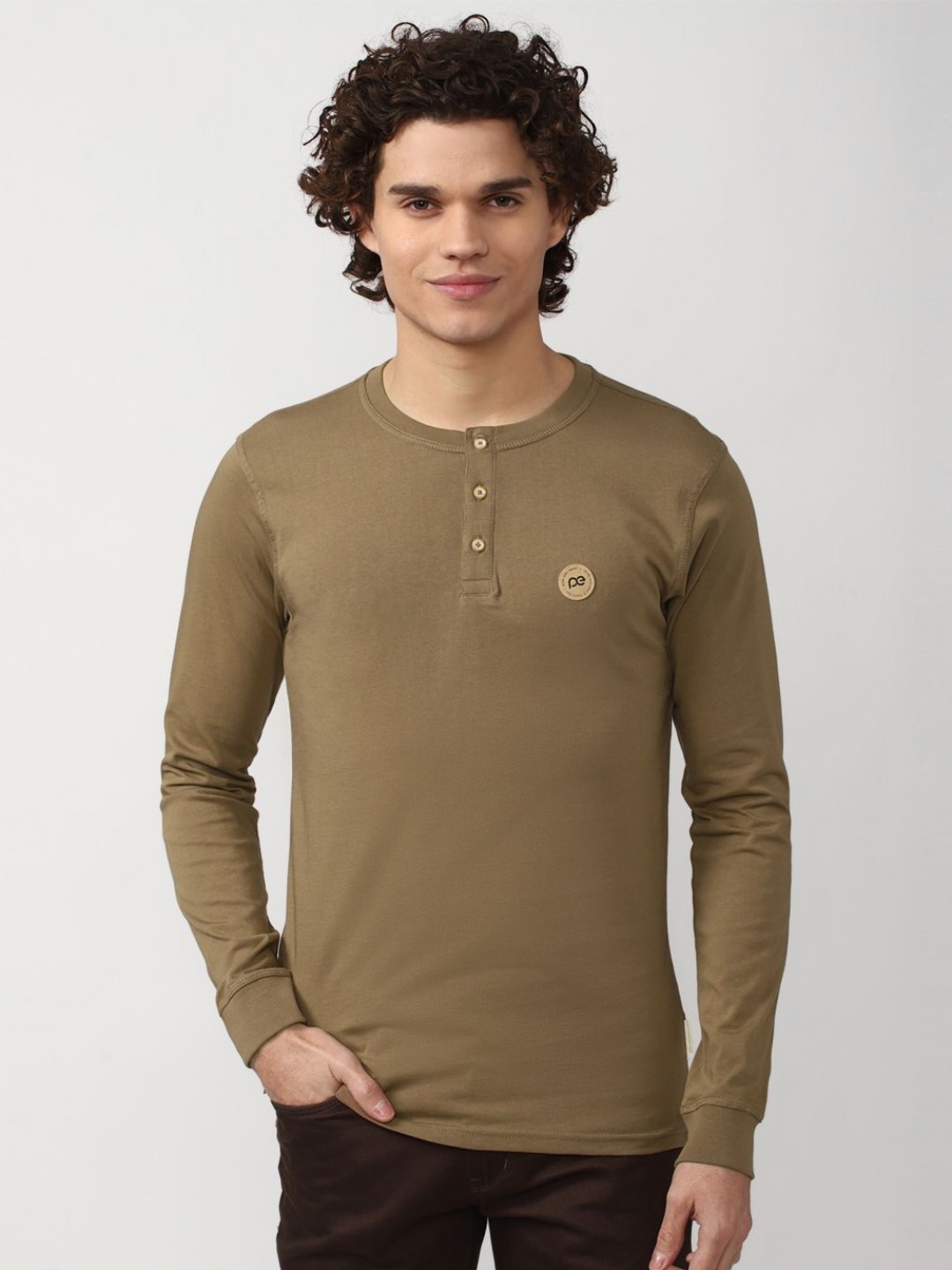 

Peter England Men High Neck Applique Slim Fit T-shirt, Brown