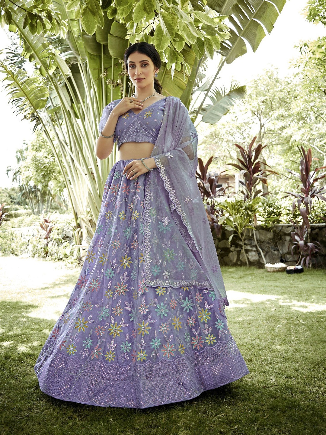 

Warthy Ent Embroidered Sequinned Semi-Stitched Lehenga & Unstitched Blouse With Dupatta, Purple