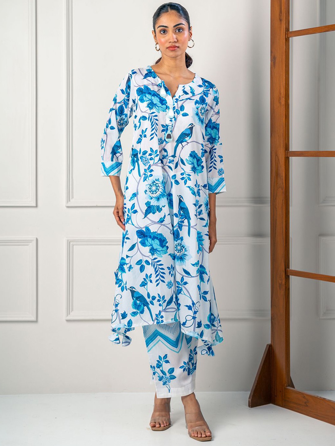 

India Circus by Krsnaa Mehta Printed Three Quarter Sleeve Tunic & Trouser Co-Ords, Blue