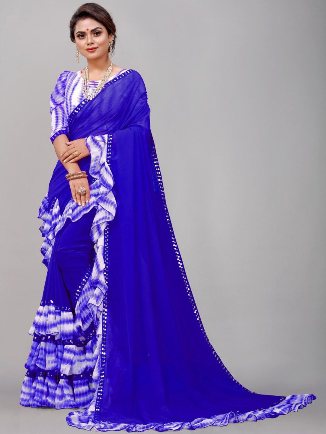 

Aika Pure Georgette Sequinned Saree, Blue