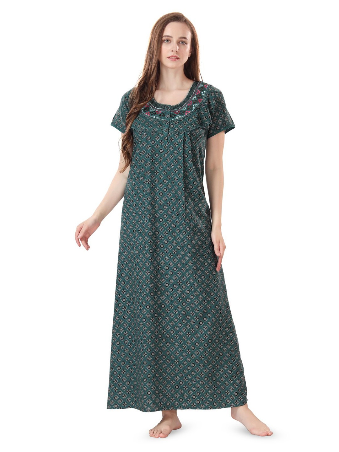 

Soulemo Embroidered Printed Maxi Nightdress, Green