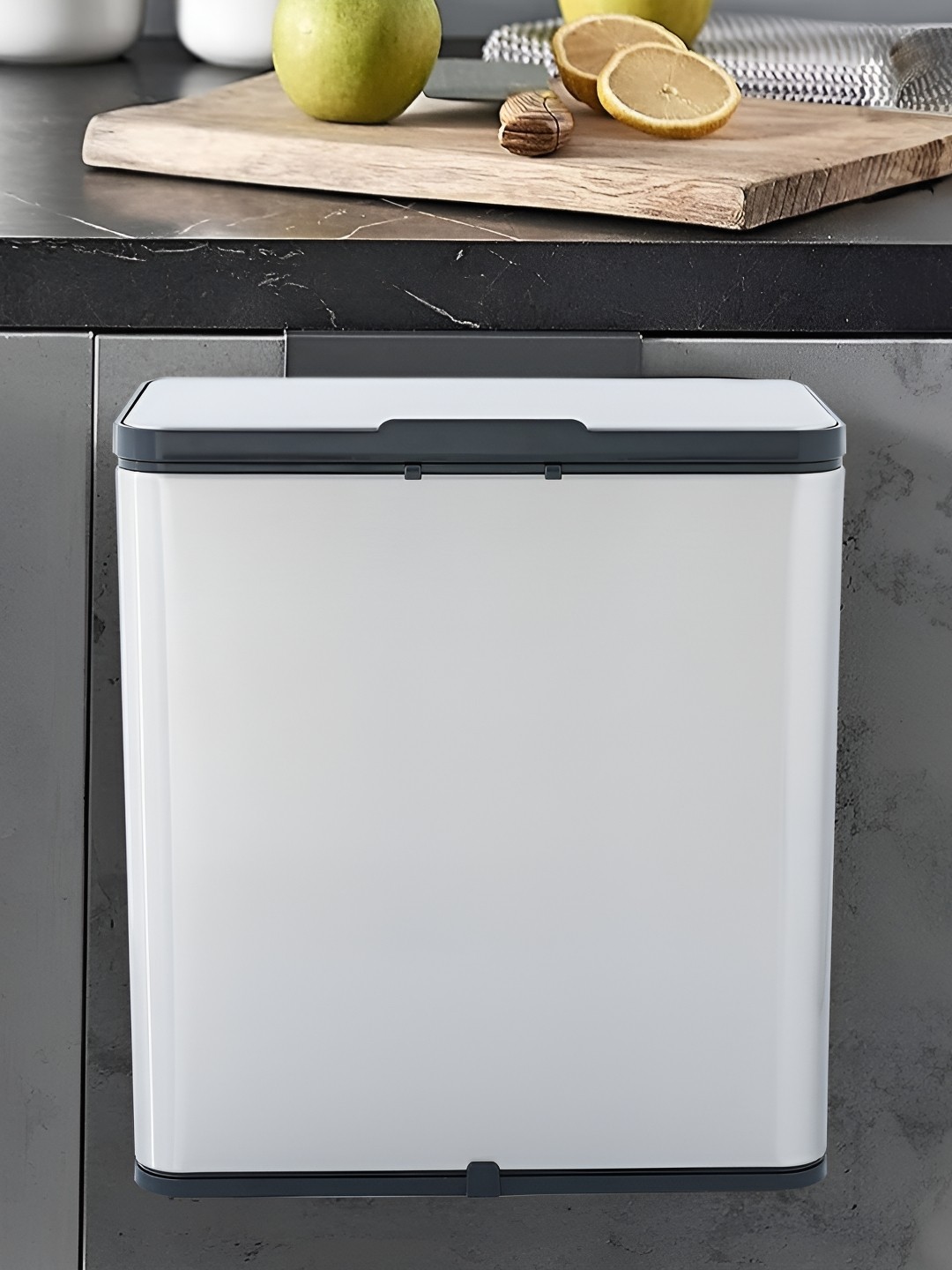 

The Better Home Grey & Black Stainless Steel Semi-Automatic Hanging Dustbins With Lid- 6l, Silver