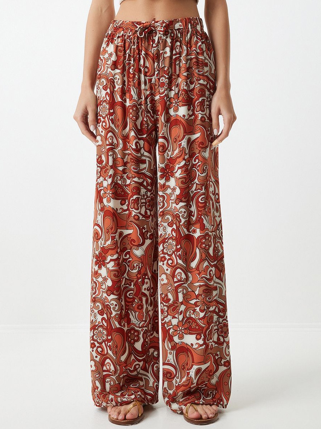 

Happiness istanbul Women Ethnic Motifs Printed Parallel Trousers, Rust