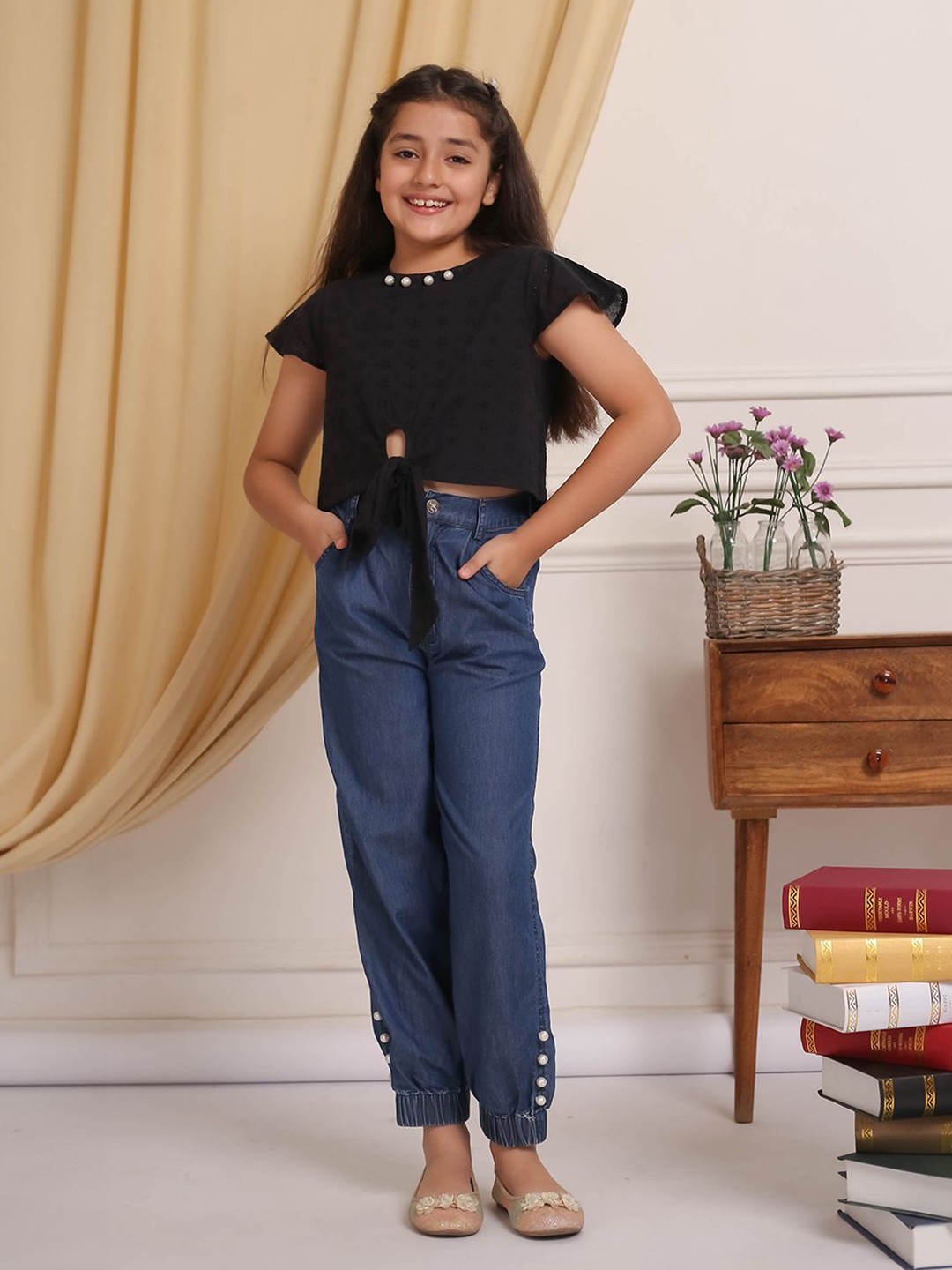 

Budding Bees Girls Printed Top with Trousers, Black