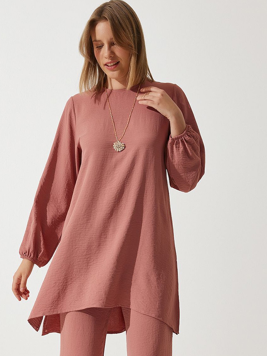 

Happiness istanbul Long Sleeves Tunic & Trouser, Brown