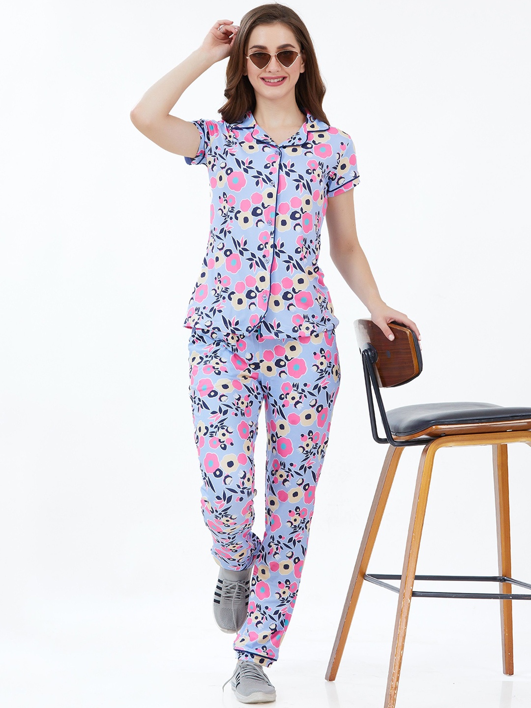 

KOVIRA Women Printed Night suit, Blue