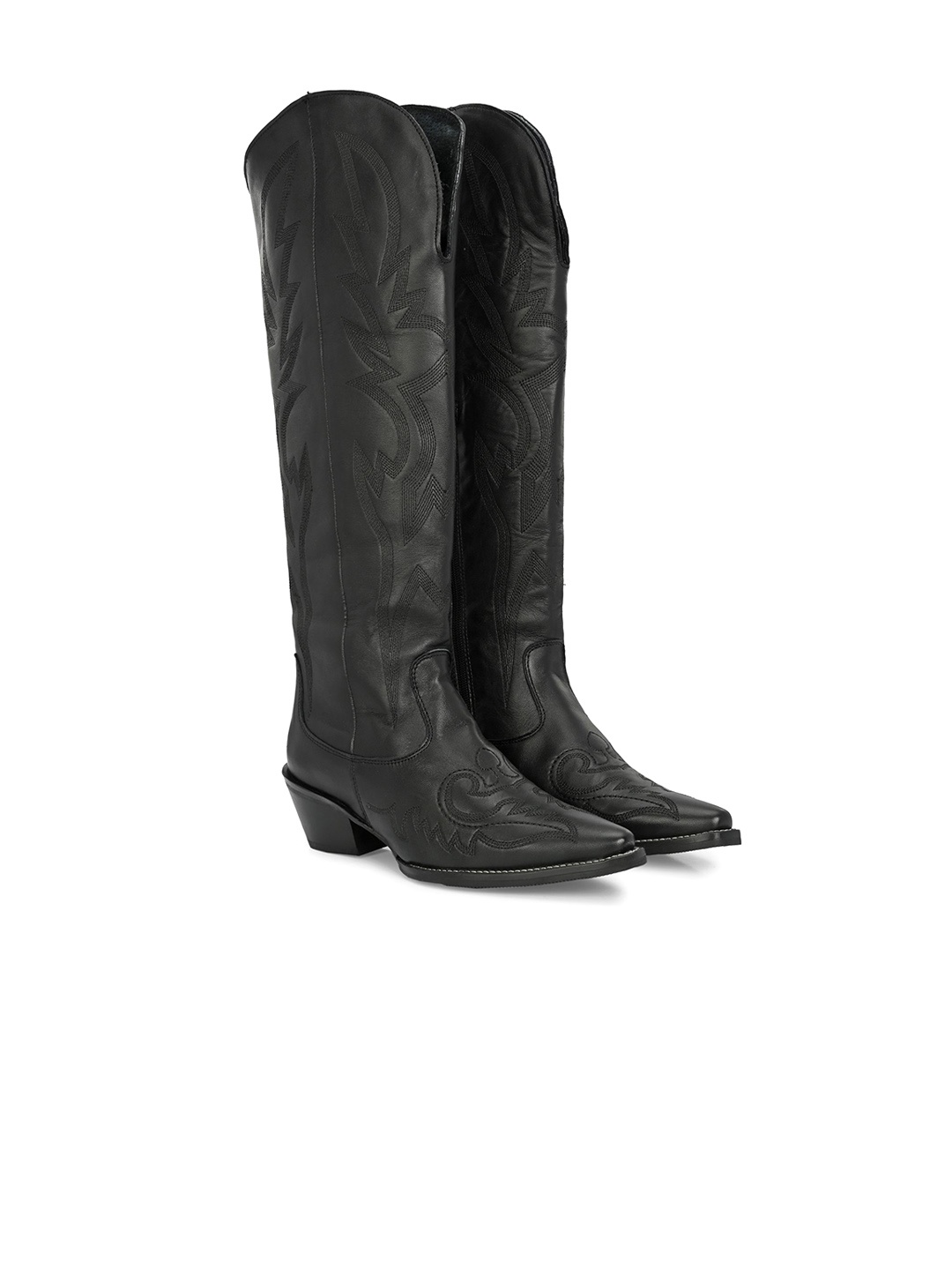 

CARLO ROMANO Women Casual Block-Heeled Cowboys Boots, Black